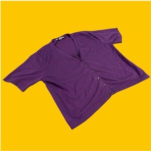 Coldwater Creek Sweater Shirt Short Sleeve Purple Cardigan Blouse